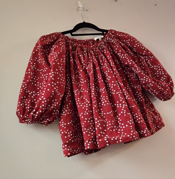 Madewell Red Polka Dot Puff Sleeve Peasant Blouse - Size M - Picture 2 of 8